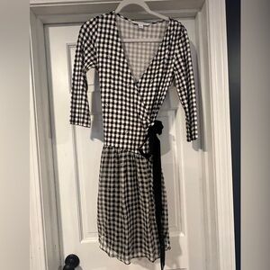 Diane Von Furstenberg Black and White Gingham Wrap Dress